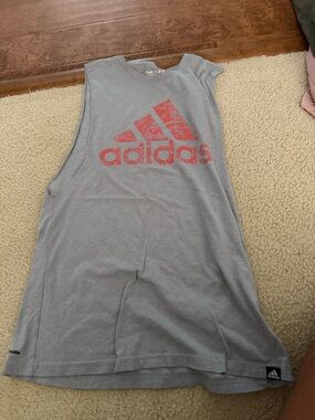 adidas Light Gray Sleeveless Tank with Red Logo